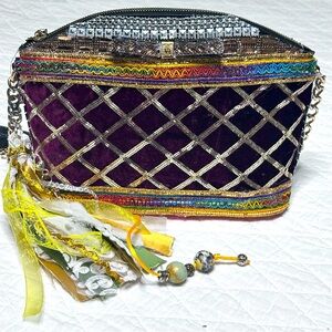 Crossbody Embellished Shoulder Bag with Fringe Glass Bead Charm Tassel OOAK